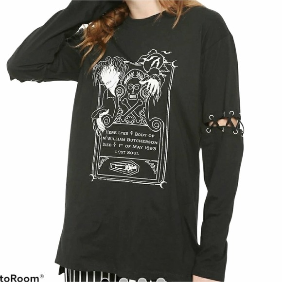 𝅺Hocus Pocus Billy Butcherson, Black Long‎ Sleeve Cotton Shirt Size L Disney - Picture 2 of 11
